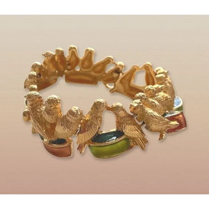 *HTF*  - Vintage Swarovski Signed Gold Tone Enamel Bird Link Bracelet